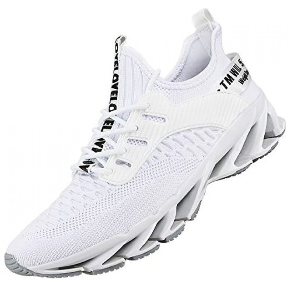 Mens Athletic Running Shoes Mesh Lightweight Sneakers Breathable Gym Shoes Casual Tennis Sport Shoes White